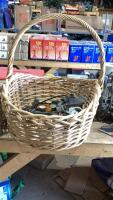 BIG WICKER BASKET W/BIRD DECOR, SOLAR LIGHTS