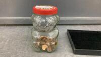 VINTAGE PEANUT BUTTER JAR W/ SOME PENNIES