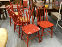 6 RED WOODEN KITCHEN CHAIRS