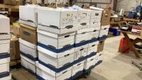 PALLET OF LARGE AMOUNT OF ALL OCCASION TROPHY ITEMS - (32) BOXES W/ SPORTS, ANIMALS, FOOTBALL, GYMNAJSTICS, BMX, HARLEY DAVIDSON, MEDALS,