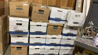 PALLET OF LARGE AMOUNT OF ALL OCCASION TROPHY ITEMS -(32) BOXES W/ PLAGUES, RISERS, SHIELDS, BASES, COLUMNS, BILLIARDS, MARTIAL ARTS,