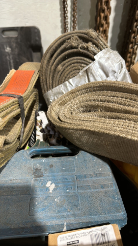 Box of miscellaneous tarp, straps, and supply