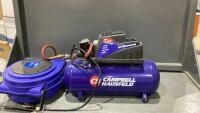 SMALL CAMPBELL HAUSFELD AIR COMPRESSOR & POWERFIST HOSE REEL