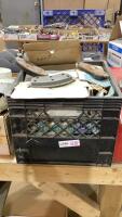 CRATE OF RUSTY BRAKE PADS & PARTS