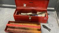 RED INTERNATIONAL METAL TOOL BOX W/ A FEW CONTENTS