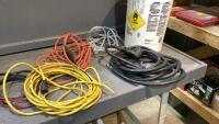 BUCKET OF EXTENSION CORD WIRE + SOME CORDS