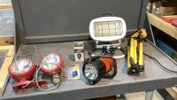 TOTE W/FENDER LIGHTS, WORK LIGHT, BLACK LIGHT BULB, TRIPOD WORK LIGHT