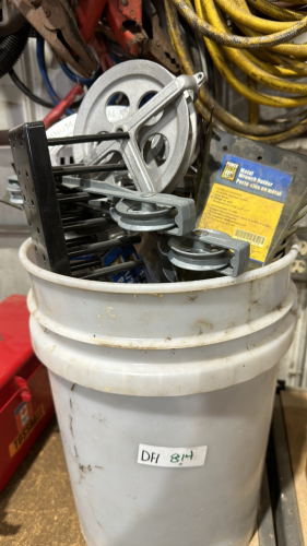 Pail of pulleys and organizers