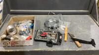 FLAT W/ SOCKETS, CABLE, LAG SCREWS, TAPE MEASURE, RUBBER INSULATED CLAMPS