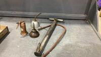 VINTAGE BIKE TIRE PUMP & (3) SMALL OIL CANS