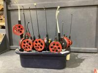 (14) ICE FISHING RODS IN ORGANIZER CADDY