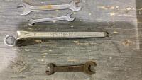 BOX W/ 3 MERCEDES BENZ WRENCHES (METRIC) + 1 FORD WRENCH
