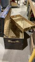 METAL CLAD TRUNK , BRASS ACCENTS WITH INTERIOR TRAY