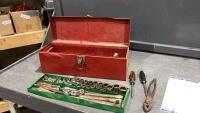RED TOOL BOX FULL OF ASSORTED TOOLS