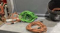 PAIL OF EXTENSION CORDS -4 PIECES + POWER BAR