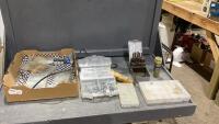 FLAT W/ MISC HARDWARE, DRILL BITS, ROTARY TOOL,