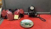 VINTAGE HOCKEY SHOULDER PADS, OLD ROTARY PHONE & JD COLLECTOR PLATE