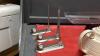 BOX W/ CRYSTAL ASHTRAYS, TEA POT W/ CREAM & SUGAR, "GOLF BALL" CLOCK CARD HOLDERS W/ PENS (NEED REFILLS), GLASS TRAY ON STAND - 5