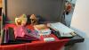 GOOD LIDDED TOTE W/ OFFICE SUPPLIES, (2) VASES