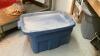 GOOD LIDDED TOTE W/ OFFICE SUPPLIES, (2) VASES - 5