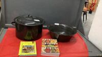 ENAMEL BREAD PAN, CANNER FOR PINT SIZE JARS AND (2) PRESERVES COOKBOOKS