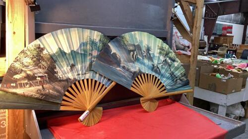 (2) LARGE DECOR FANS W/ WOOD FRAMES