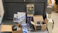 TOTE W/DRAWER KNOBS, CUPBOARD HINGES, THEMOSTAT, KEYLESS ENTRY DEADBOLTS