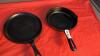 (3) CAST IRON FRY PANS - MASTERCHEF & GSW, ONE IS UNMARKED - 3