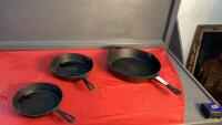 (3) CAST IRON FRY PANS -