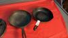 (3) CAST IRON PANS - (2) FRY PANS, (1) GRIDDLE - 3
