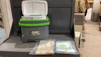 IGLOO COOLER W/(2) HANDMADE RECEIVING BLANKETS