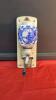 ANTIQUE COFFEE GRINDER W/ PORCELAIN BEAN HOLDER ON WOOD BASE