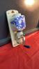ANTIQUE COFFEE GRINDER W/ PORCELAIN BEAN HOLDER ON WOOD BASE - 2