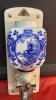 ANTIQUE COFFEE GRINDER W/ PORCELAIN BEAN HOLDER ON WOOD BASE - 3