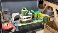 (2)BOXES - GARDEN SUPPLY, WORK LIGHT, SWITCH PLATES, LAWN CHEMICALS