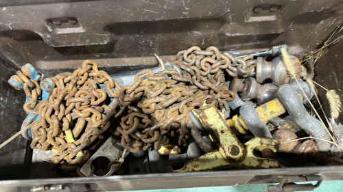 Two tool boxes and contents, partial pail of screws