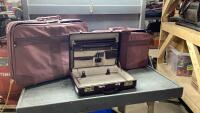 (2) SOFT SIDED SUITCASES WITH SMALL WHEELS + BRIEFCASE