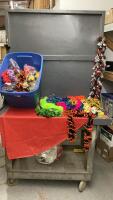 GOOD LIDDED TOTE W/ CROCHETED SCARVES