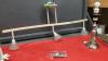 (3) LIGHT FIXTURES - 3-LIGHT TRACK LIGHTING, SMALL CHANDELIER W/ PINK CRYSTALS, TABLE LAMP (NO SHADE) - 3