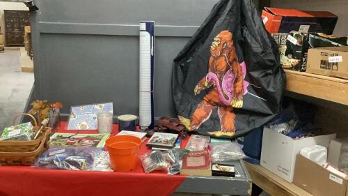 LAMINATED REUSEABLE WALL CALENDER, SPARE TIRE COVER (BIGFOOT), WATCH STRAP, PARK & LANE BRACELET, CANDLES, A FEW DVD'S