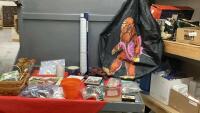 LAMINATED REUSEABLE WALL CALENDER, SPARE TIRE COVER (BIGFOOT), WATCH STRAP, PARK & LANE BRACELET, CANDLES, A FEW DVD'S
