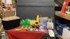 EASTER DECOR, CD'S, METAL BASKET W/ FILLING, BINGO MACHINE W/ CARDS, PLAYDOUGH TOYS