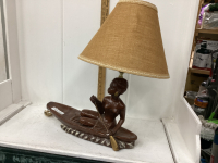 TABLE LAMP WITH LADY IN A CANOE