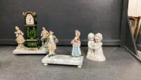 CERAMIC FIGURINES ON MARBLE BASES AND PRECIOUS MOMENTS FIGURINES