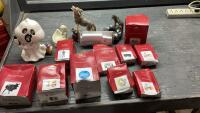 BOX WITH CHRISTMAS COLLECTIBLE ORNAMENTS, WOLF FIGURINES