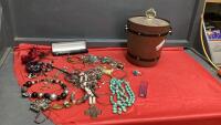 VINTAGE ICE BUCKET W/ COSTUME JEWELRY