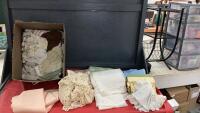 BOX OF TABLECLOTHS, DOILIES AND TEA TOWELS