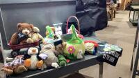 (2) BOXES - STUFFIES, LITTLE RED WAGON, EASTER ITEMS, BATON, PULL ALONG PHONE