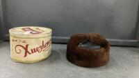 VINTAGE LEATHER & FUR WINTER HAT IN VINTAGE HAT BOX