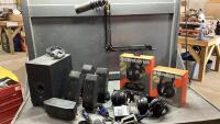 LOGITECH SUBWOOFER + SPEAKERS, HEADPHONES + MICROPHONE